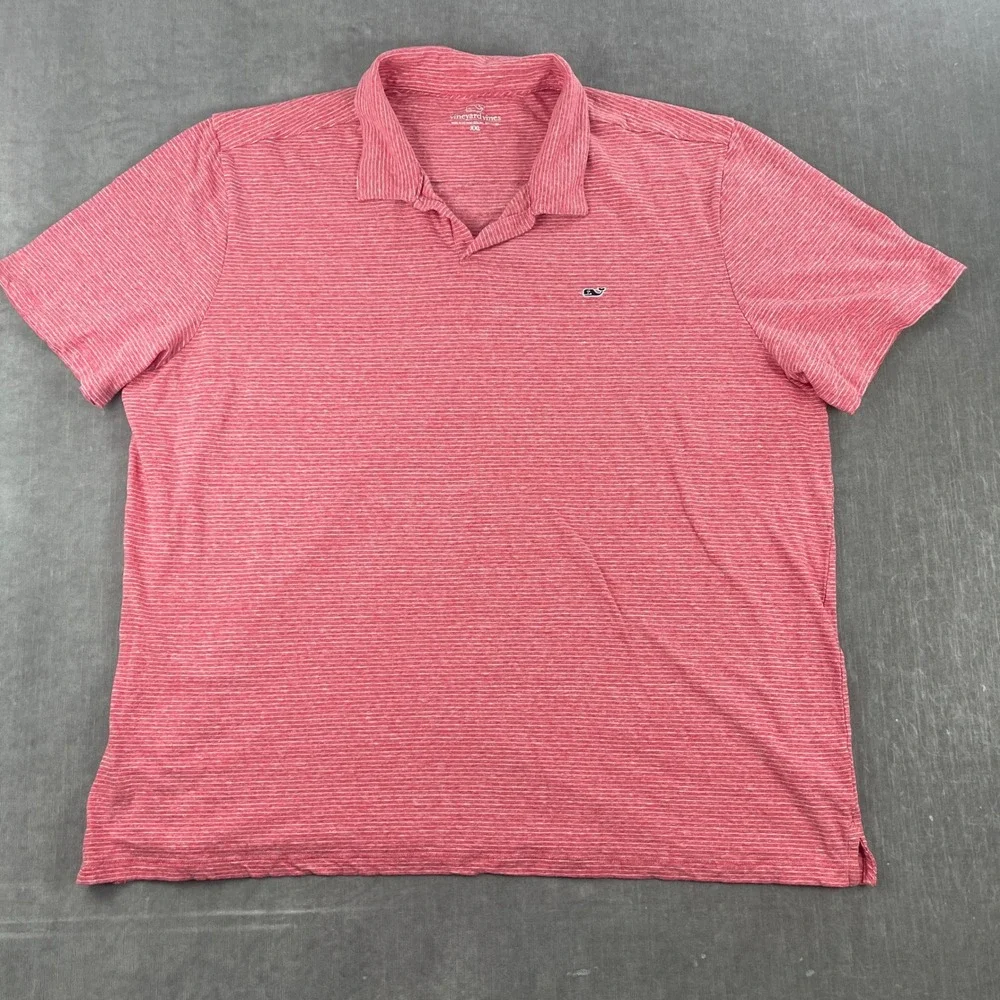 Vineyard Vines Mens XXL Red Striped Polo Shirt Short Sleeve Linen Blend